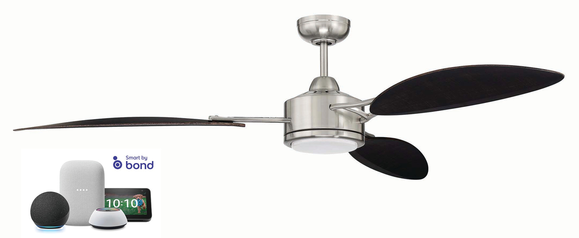 Craftmade Journey 64-in Smart Brushed Polished Nickel with Black Walnut Blades Ceiling Fan With Light - Remote Included ( 3 -Blade )