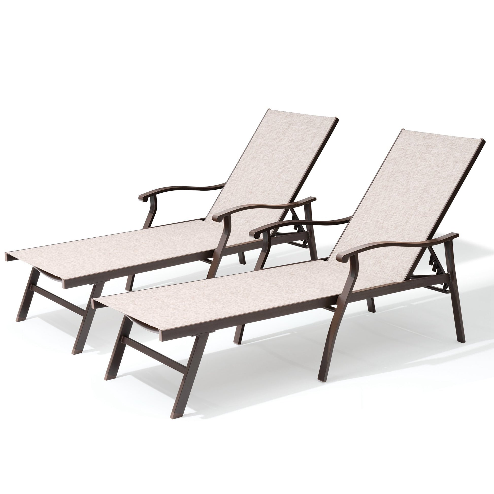 Pellebant Chaise lounge Set of 2 dark brown Aluminum Frame Stationary Chaise Lounge Chair with Off-white Mesh Seat