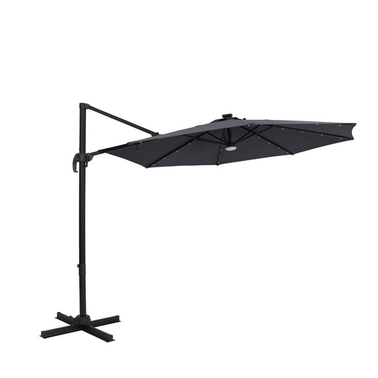 Island Umbrella 10-ft Aluminum Gray Market Patio Umbrella with Lights