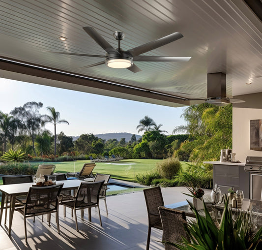 Minka Ceiling Fan Co. Voltaire 65-in Black Color-changing Integrated LED Indoor/Outdoor Smart Ceiling Fan with Light and Remote (6-Blade) 84109