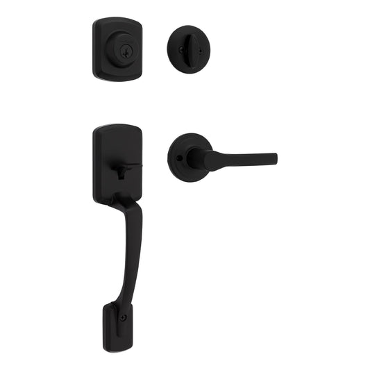 Kwikset Henley Matte Black Single-Cylinder Deadbolt Entry Door Handleset with Henley Lever and Smartkey 96870-172