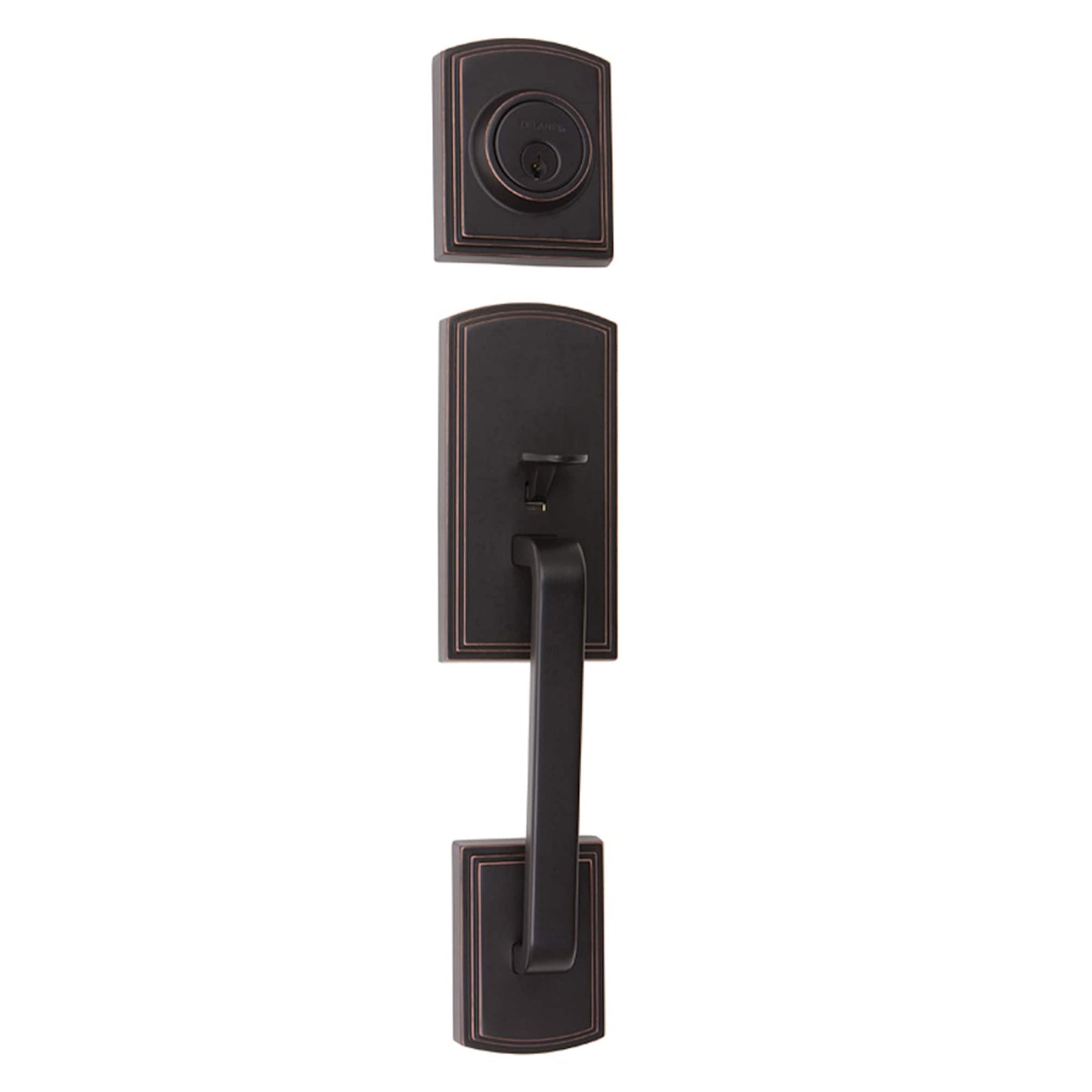 Delaney Hardware Visconti Edged Bronze Single-Cylinder Deadbolt Keyed Entry Door Handleset with Classic Lever 374007FL