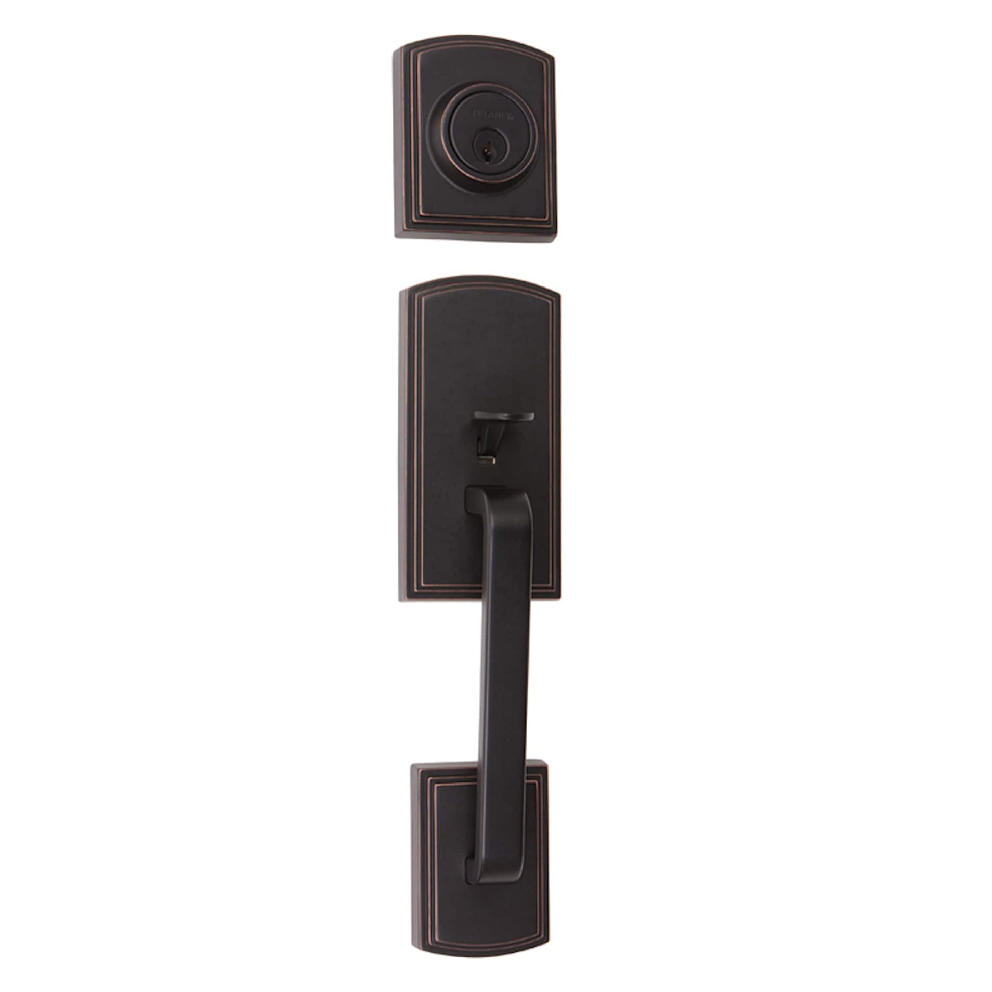 Delaney Hardware Visconti Edged Bronze Single-Cylinder Deadbolt Keyed Entry Door Handleset with Classic Lever 374007FL