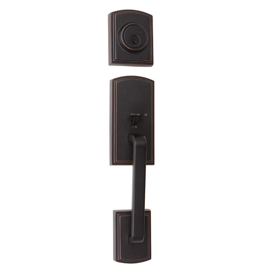 Delaney Hardware Visconti Edged Bronze Single-Cylinder Deadbolt Keyed Entry Door Handleset with Classic Lever 374007FL