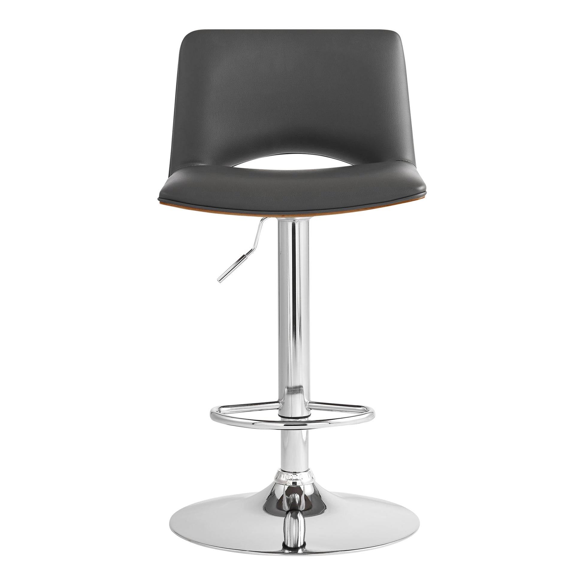 Armen Living Walnut 2426.0-Inches H Adjustable Height Tall Bucket seat Upholstered Swivel Metal Bar Stool and Back