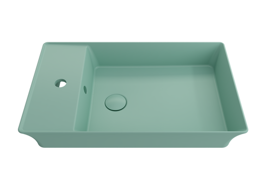 BOCCHI Fire clay Vessel Rectangular Modern Matte Mint Green Bathroom Sink ( 23.5-Inches x 15-Inches )