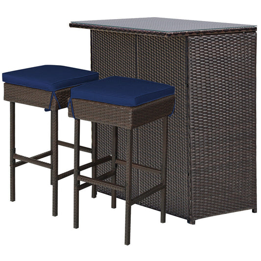 Forclover Patio Rattan Wicker Bar Set Lunburg Black Resin Patio Bar