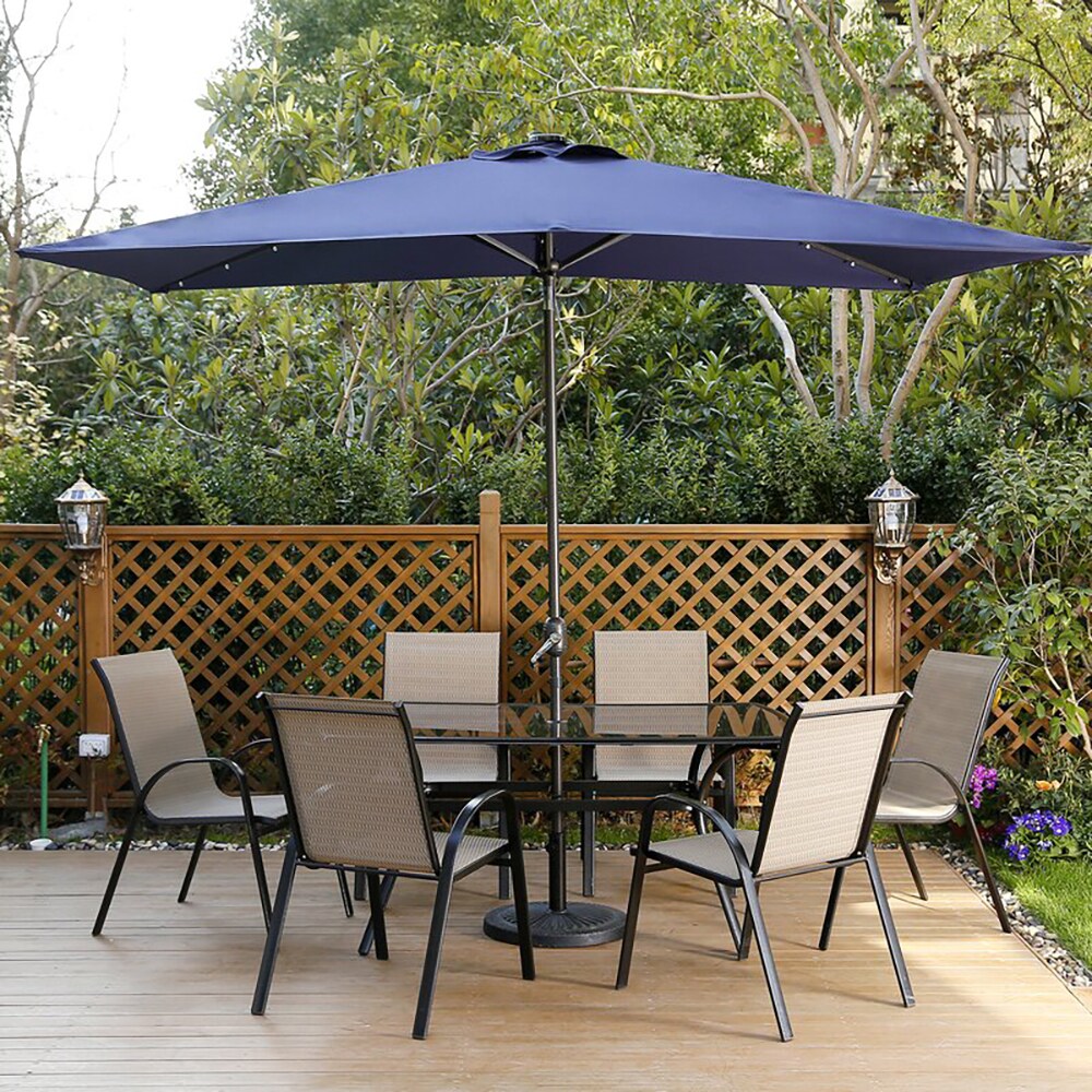 Topcraft 10-ft Aluminum Blue Push-button Tilt Market Patio Umbrella with Lights