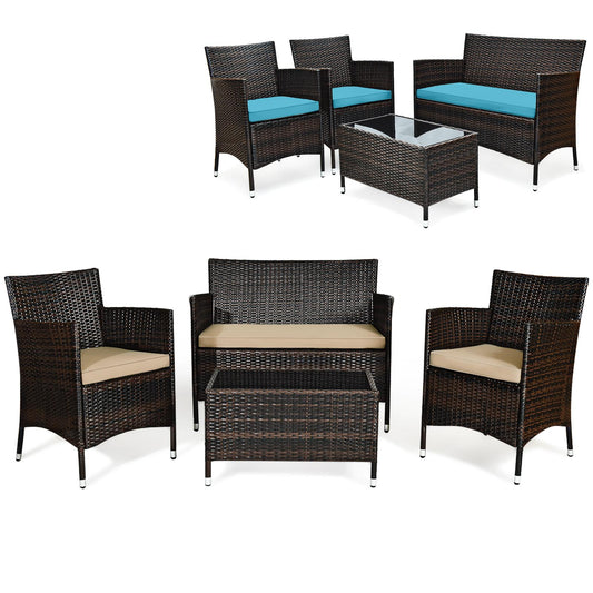 BABOOM 4-Piece Rattan Patio Conversation Set with Off-white Cushions