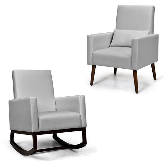 LIVIZA Modern Light Gray Linen Swivel Rocking Chair
