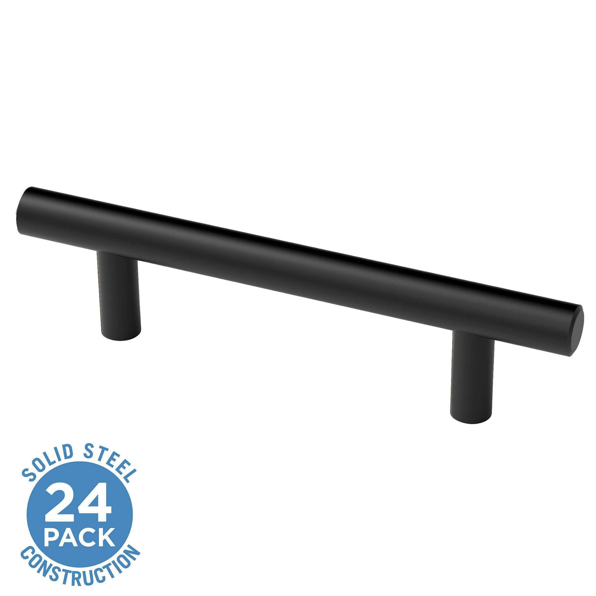 Brainerd Bar 3-in (76Mm) Center to Center Matte Black Cylindrical Bar Drawer Pulls (24-Pack) BAR076W-FB-K2