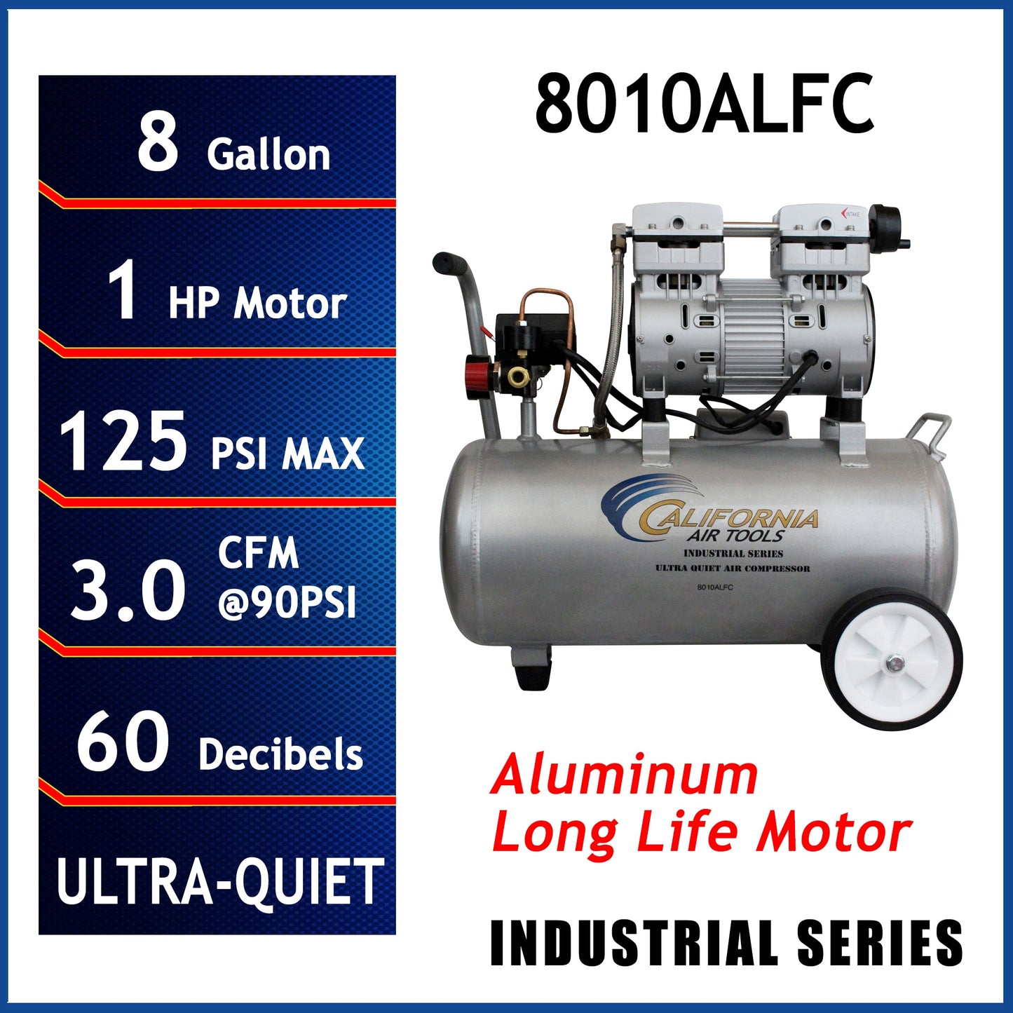 California Air Tools 8-Gallon Portable Electric 120 PSI Horizontal Air Compressor CAT-8010ALFC