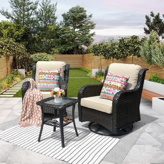 XIZZI Vesta 3 -Piece Wicker Patio Conversation Set with Off-white Cushions