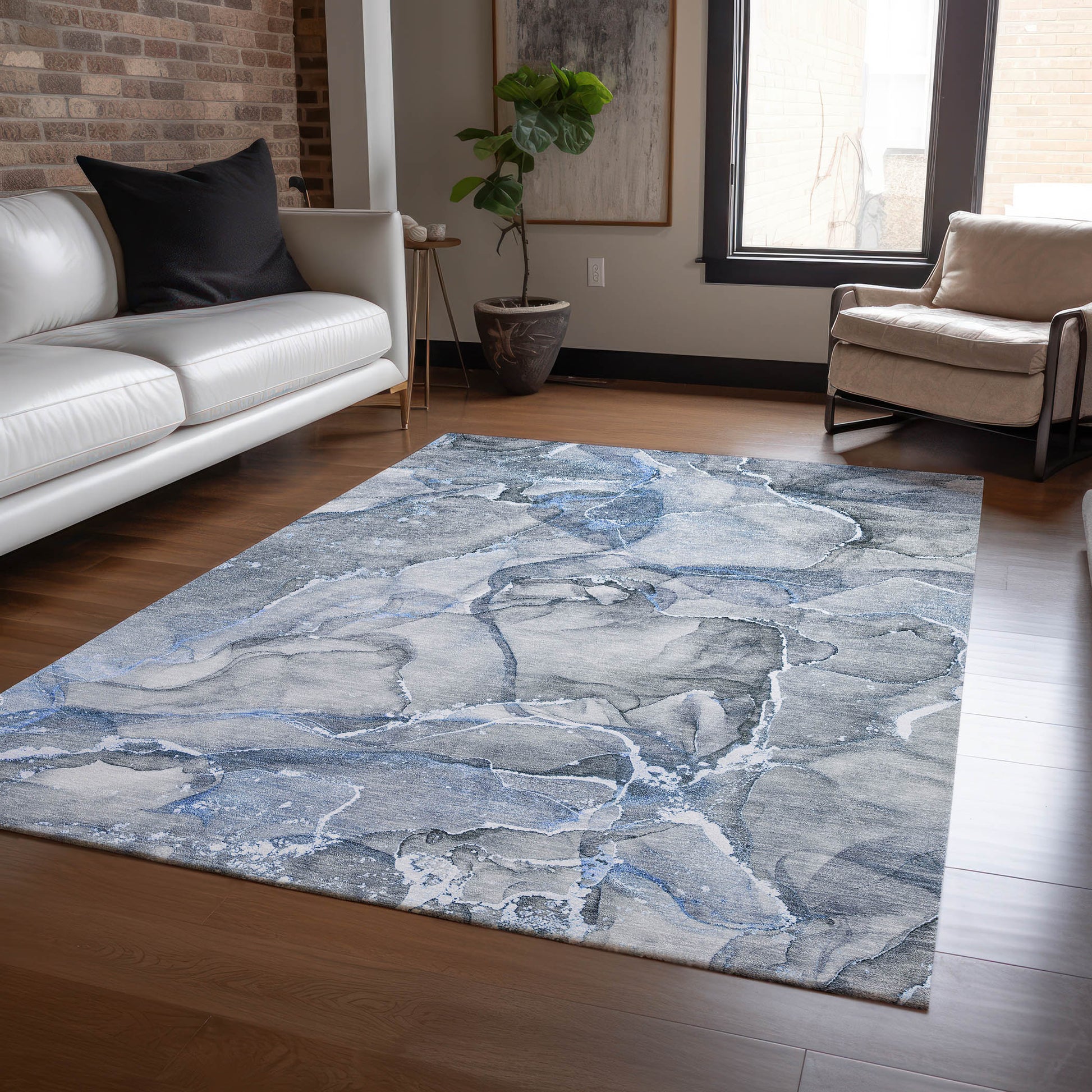 Addison Rugs Chantille ACN519BU 10 x 14 (ft) Blue Rectangular Indoor/Outdoor Abstract Machine washable Area rug