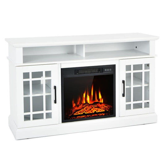 BABOOM 48-in W White TV Stand with Fan-forced Electric Fireplace BOM-10102-NA-CO