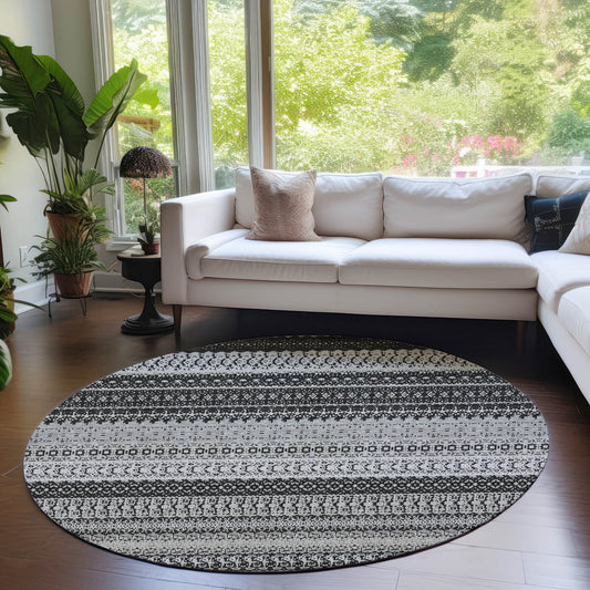 Addison Rugs Chantille ACN576BK 8 x 8 (ft) Black Round Indoor/Outdoor Abstract Machine washable Area rug