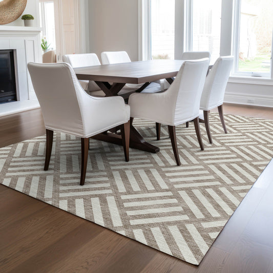Addison Rugs Chantille ACN620TP 9 x 12 (ft) Taupe Rectangular Indoor/Outdoor Geometric Machine washable Area rug