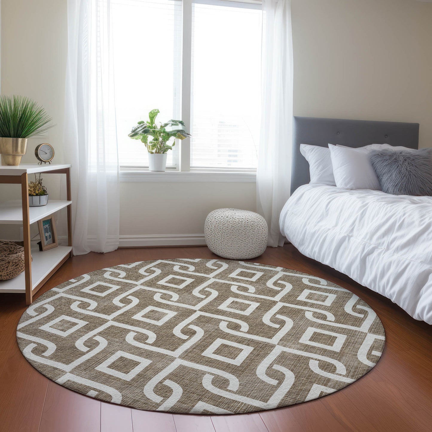 Addison Rugs Chantille ACN621BR 8 x 8 (ft) Brown Round Indoor/Outdoor Geometric Machine washable Area rug