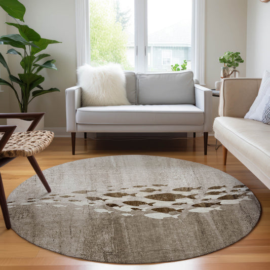 Addison Rugs Chantille ACN627TP 8 x 8 (ft) Taupe Round Indoor/Outdoor Geometric Machine washable Area rug