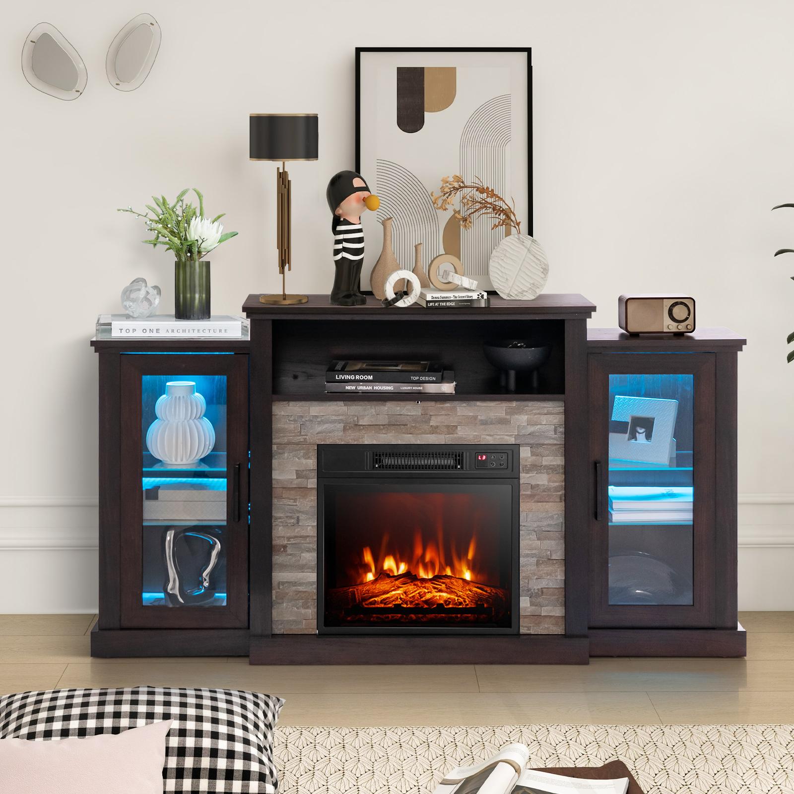 BABOOM 59-in W Dark Brown TV Stand with Fan-forced Electric Fireplace BOM-81US-CF-CO