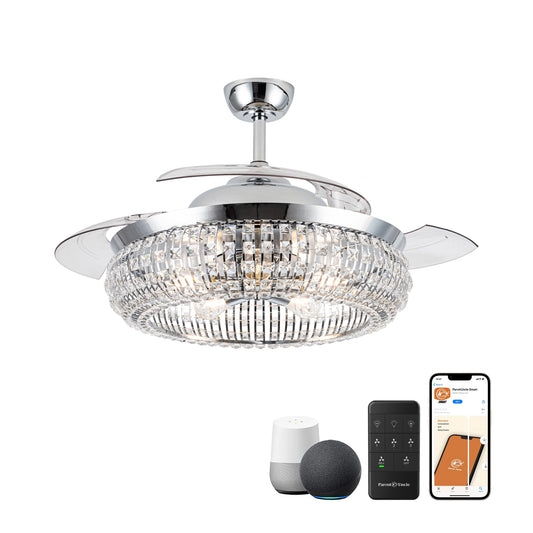 Parrot Uncle 52-in Chrome with Clear Blades Color-changing Indoor Smart Chandelier Ceiling Fan with Light and Remote (3-Blade) F4722-SMART