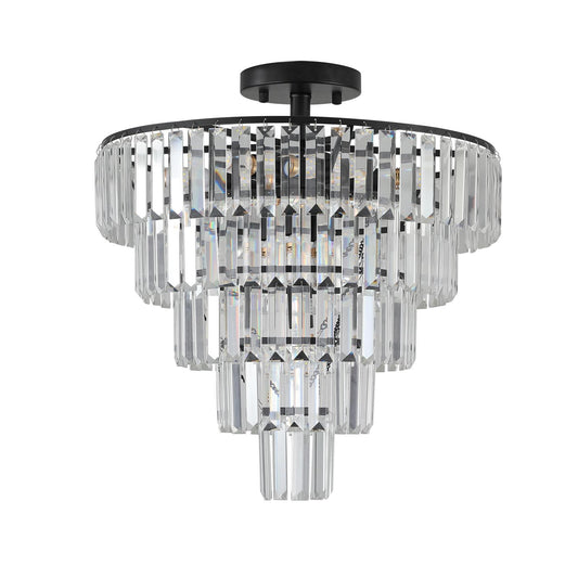 Bayfeve Large Luxury Tiered Semi Flush Mount Chandelier 10 -Light 19.7-in Gloss Black Semi Flush Mount Light