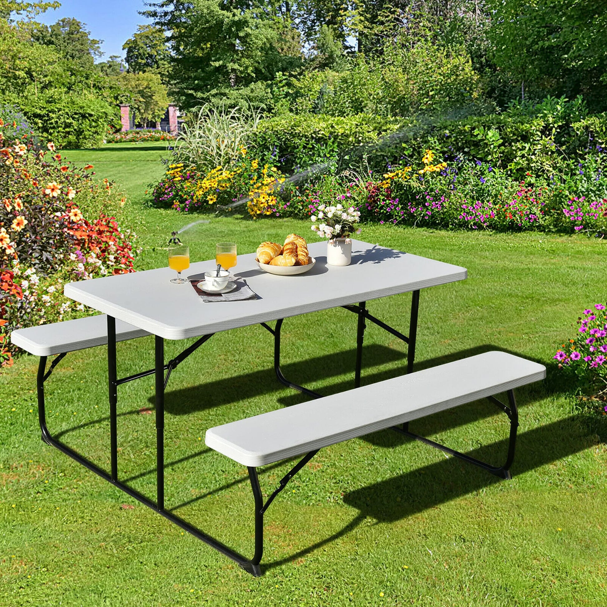 Forclover 54-in White Plastic Rectangle Folding Picnic Table