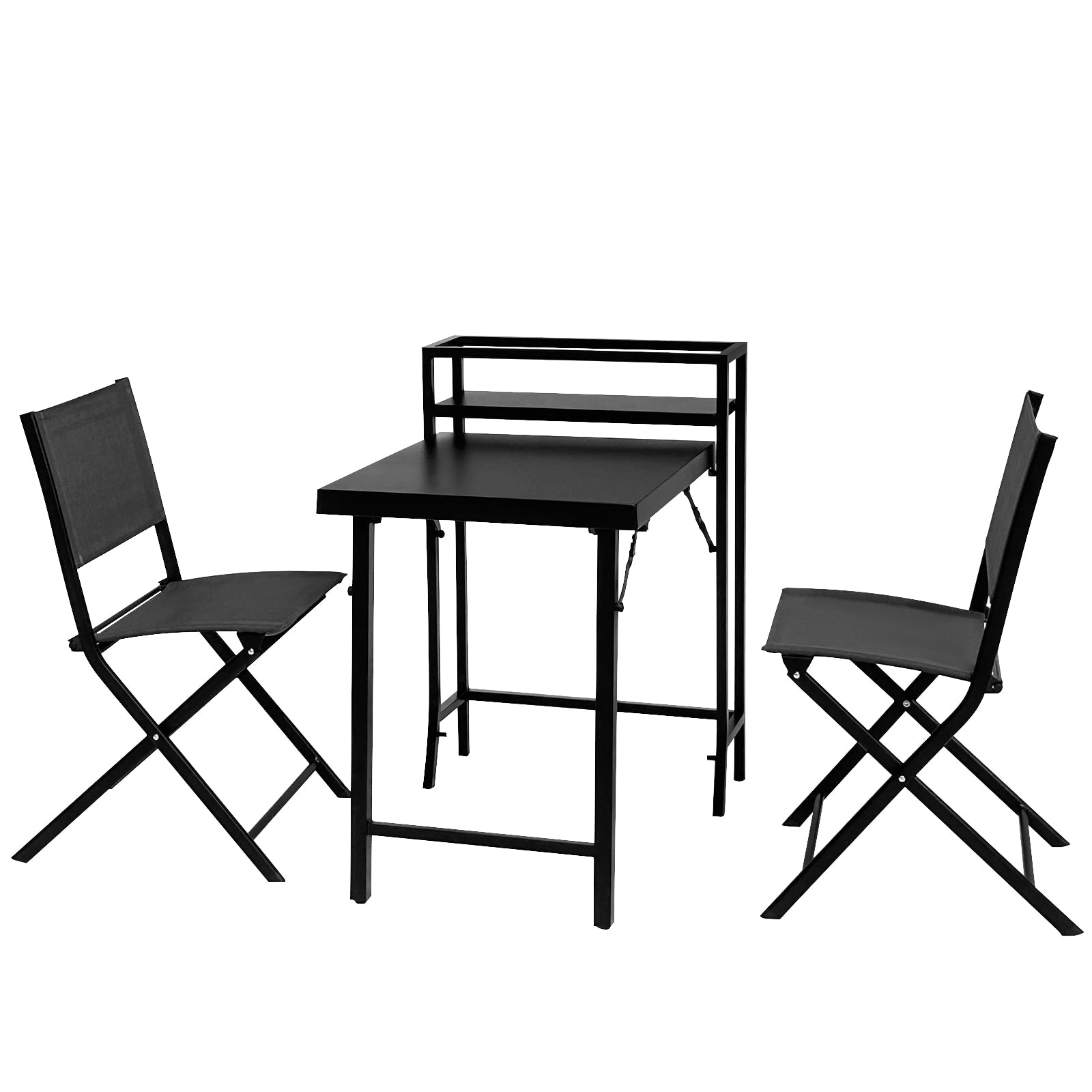 WELLFOR 3 -Piece black Balcony Height Patio Dining Set Steel Rectangle Table with 2 Black Stationary Chairs
