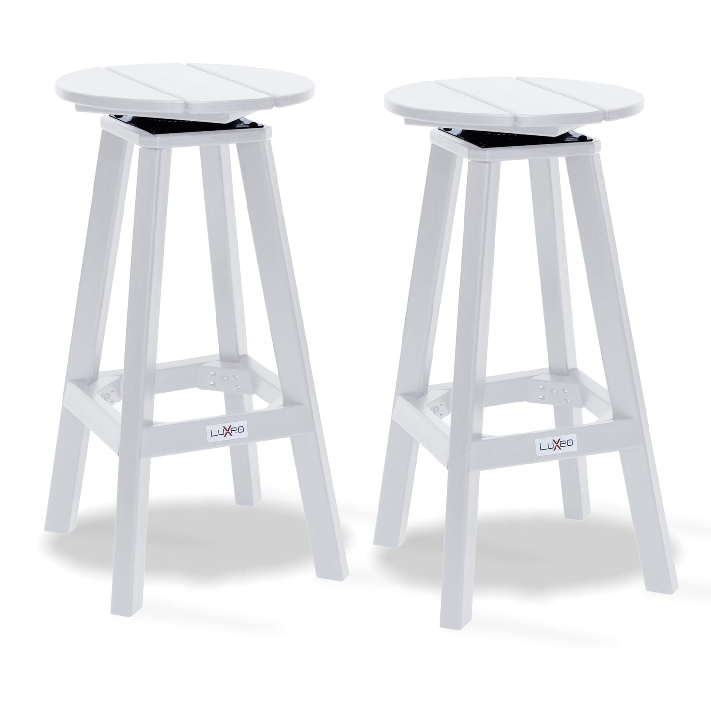 LuXeo Mason, 2-piece Set of 2 White HDPE Frame Swivel Bar Stool Chair with Solid Seat