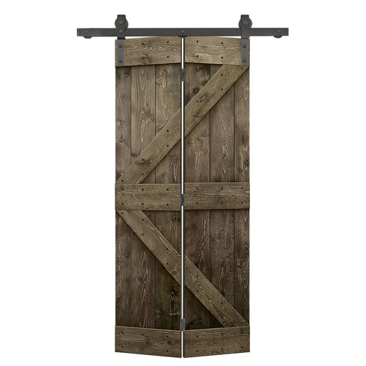 CALHOME 34-in x 84-in Espresso Stained K-frame Pine Wood Solid core Single bifold Barn Door (Hardware Included)