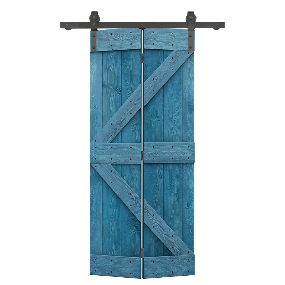 CALHOME 32-in x 84-in Ocean Blue K-frame Pine Wood Solid core Single bifold Barn Door (Hardware Included)