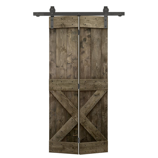 CALHOME 34-in x 84-in Espresso X-frame Pine Wood Solid core Single bifold Barn Door (Hardware Included)