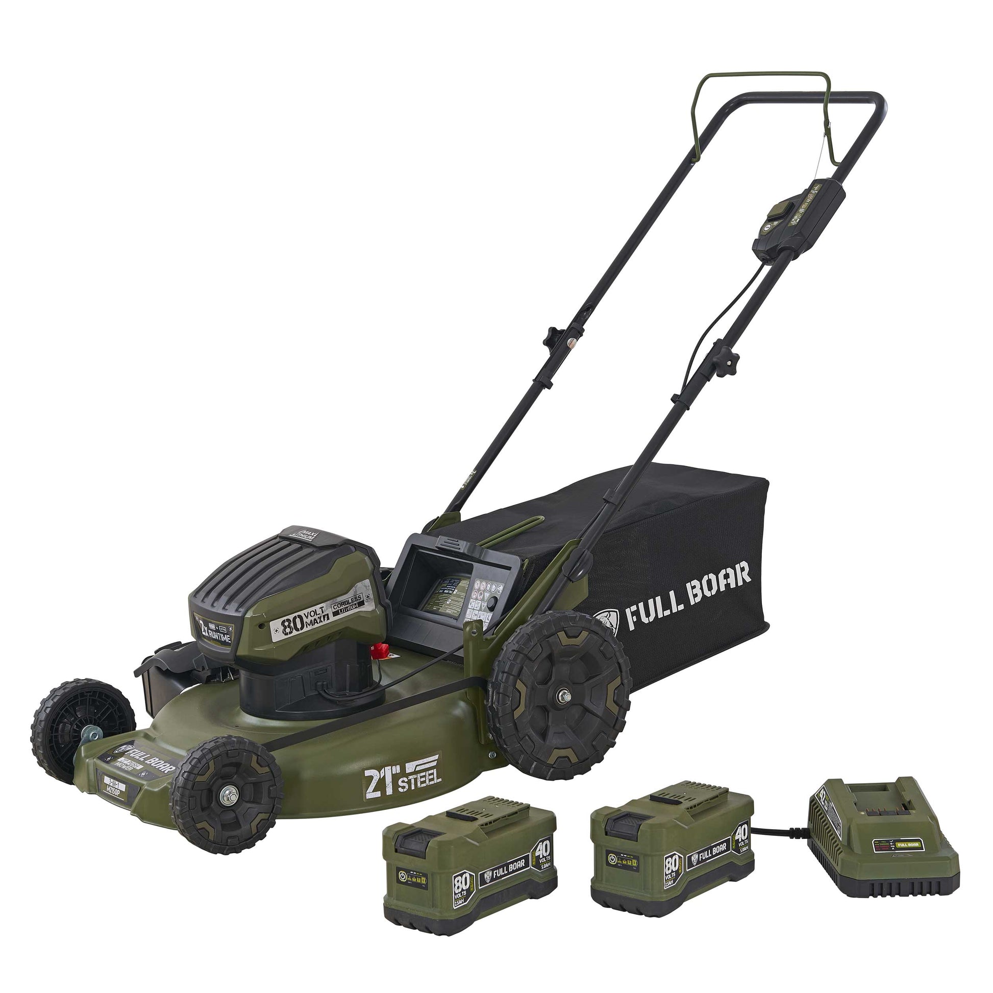 FULL BOAR M2150P2 80-volt 21-in Cordless Push Lawn Mower 2.5 Ah (2-Batteries and Charger Included) M2150P2