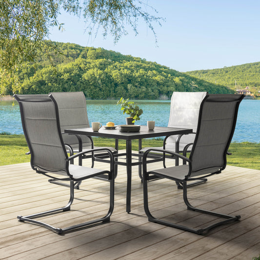 Nuu Garden Patio Dining Sets 5 -Piece Black Patio Dining Set Iron Square Table with 4 Gray C-spring Chairs