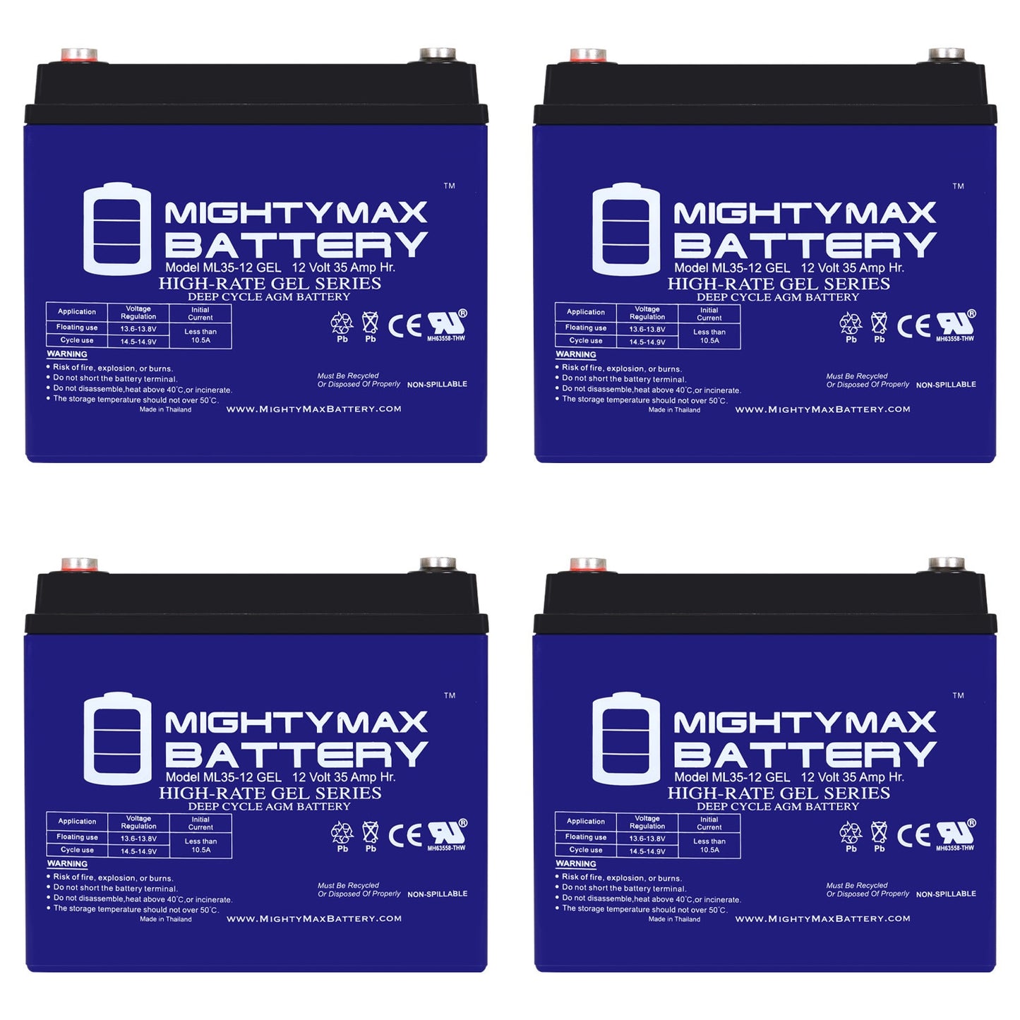 Mighty Max Battery 12V 35AH GEL for Universal 45976 UB12350 Rechargeable Sealed GEL 12350 Backup power Batteries 4 -Pack