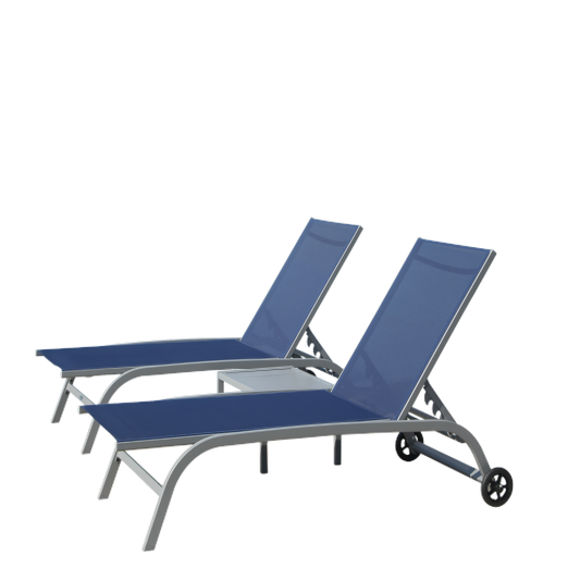 Clihome Chaise Lounge Outdoor Set 3 -Piece Woven Patio Conversation Set with Blue
