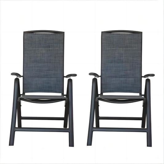 Clihome Folding Patio Chairs Set of 2 Set of 2 Woven Dark Gray Aluminum Frame Stationary Dining Chair with Black Woven Seat