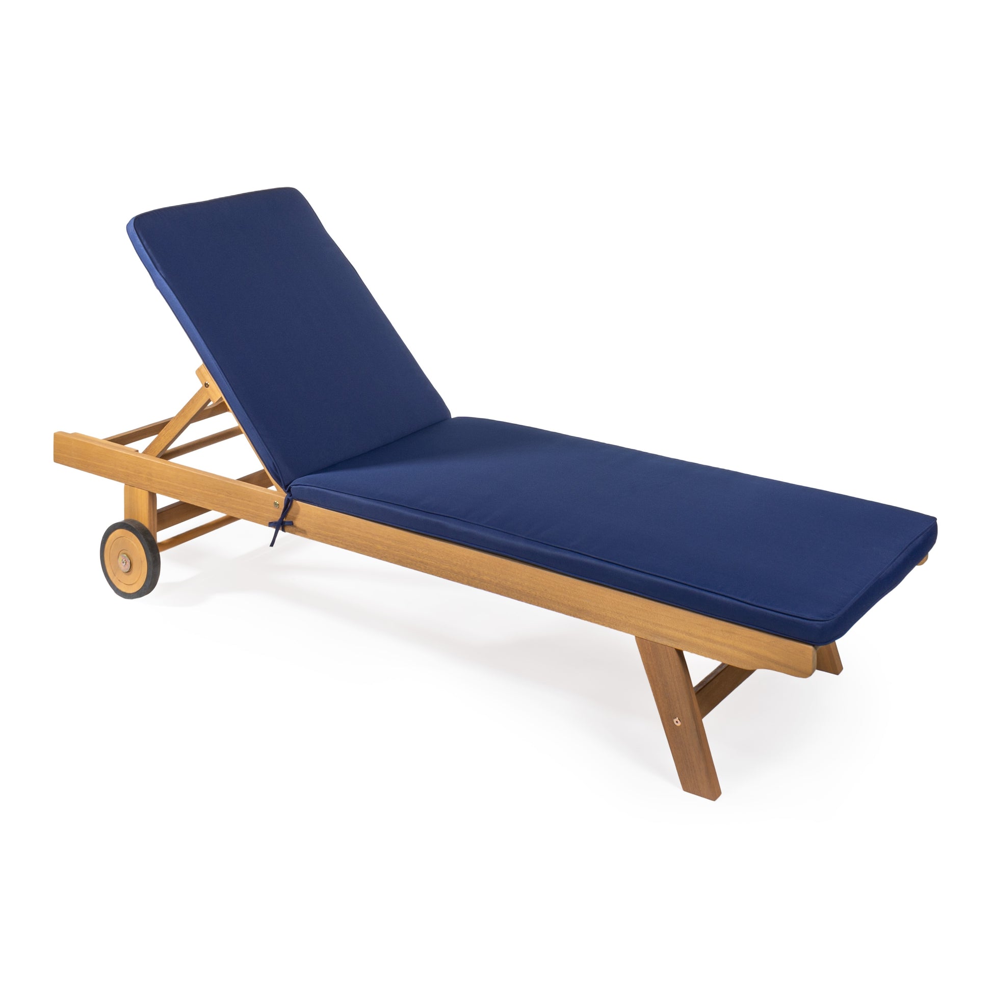 JONATHAN  Y Mallorca Adjustable Modern Classic Navy Natural Wood Frame Glider Chaise Lounge Chair with Blue Cushioned Seat