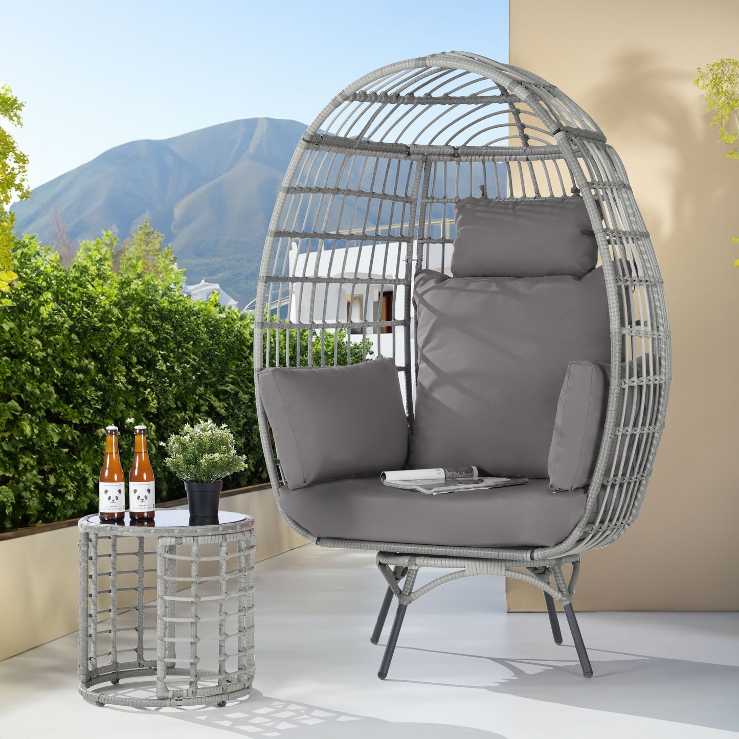SANSTAR 2 -Piece Wicker Patio Conversation Set with Gray Cushions