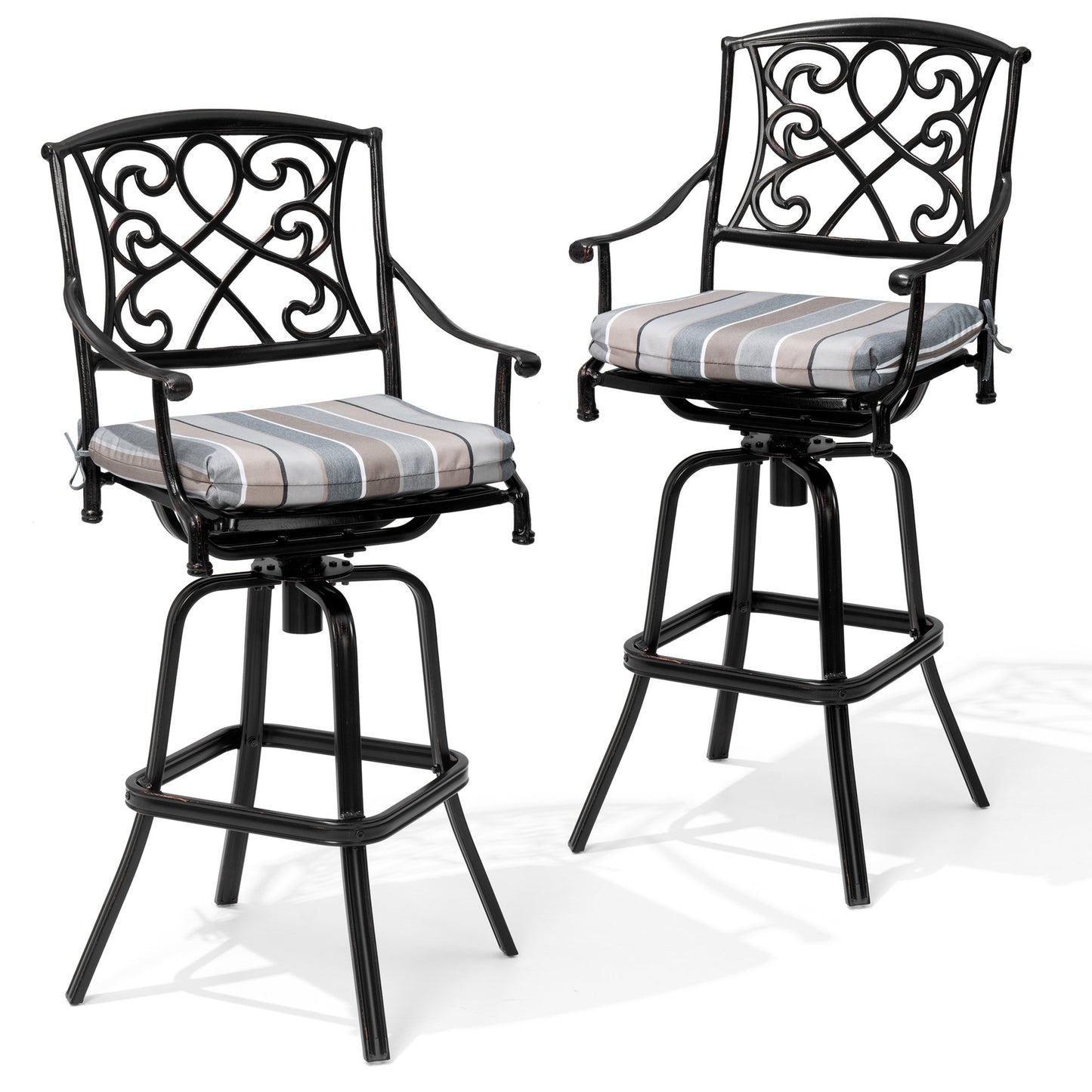 Crestlive Products Cast Aluminum Frame Height Swivel Bar Stool Set of 2 Brown Aluminum Frame Stationary Bar Stool Chair with Brown Cushioned Seat