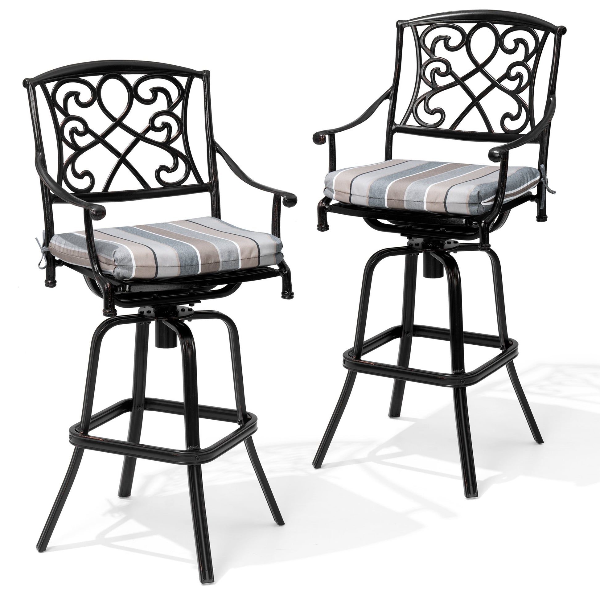 Crestlive Products Cast Aluminum Frame Height Swivel Bar Stool Set of 2 Brown Aluminum Frame Stationary Bar Stool Chair with Brown Cushioned Seat