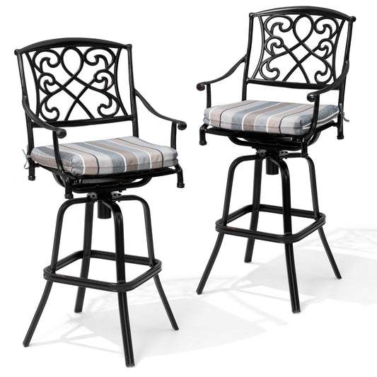 Crestlive Products Cast Aluminum Frame Height Swivel Bar Stool Set of 2 Brown Aluminum Frame Stationary Bar Stool Chair with Brown Cushioned Seat