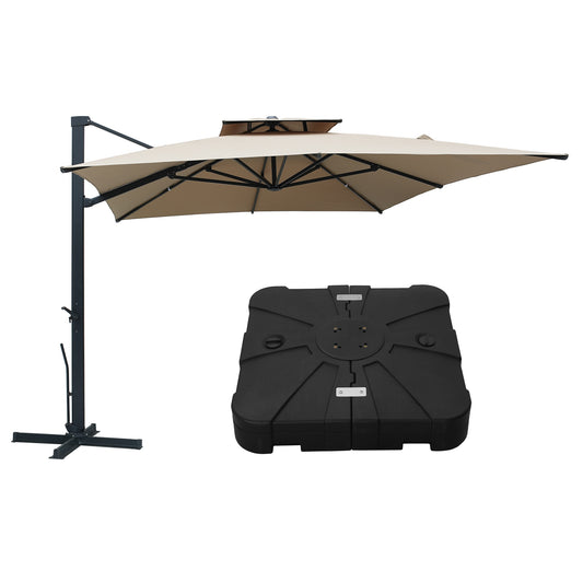Mondawe 13-ft Aluminum Tan Crank Cantilever Patio Umbrella with Base