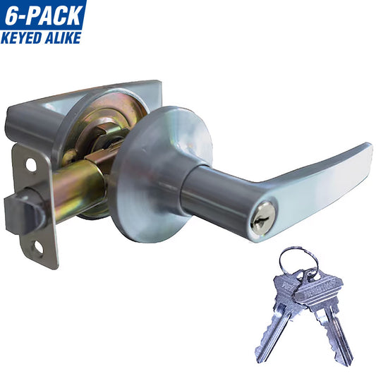 Premier Lock Satin Nickel Universal Interior Keyed Entry Door Handle with Multi-pack (6-Pack) LEV02X-6