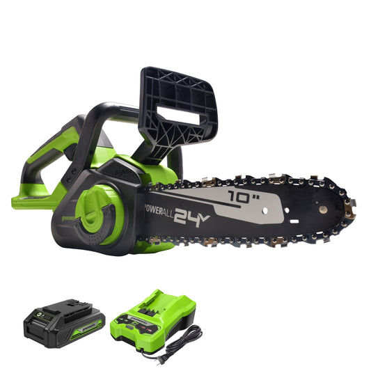 Greenworks 24-volt 10-in Brushless Battery 2 Ah Chainsaw (Battery and Charger Included) CS24B210