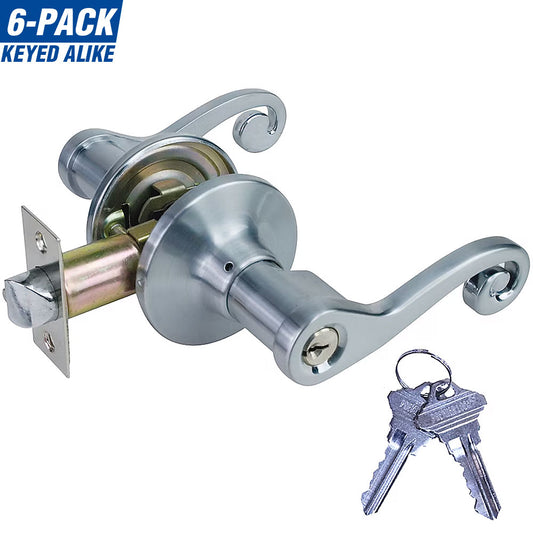 Premier Lock Satin Nickel Universal Interior Hall/Closet Keyed Entry Door Handle with Multi-pack (6-Pack) LEV06X-6