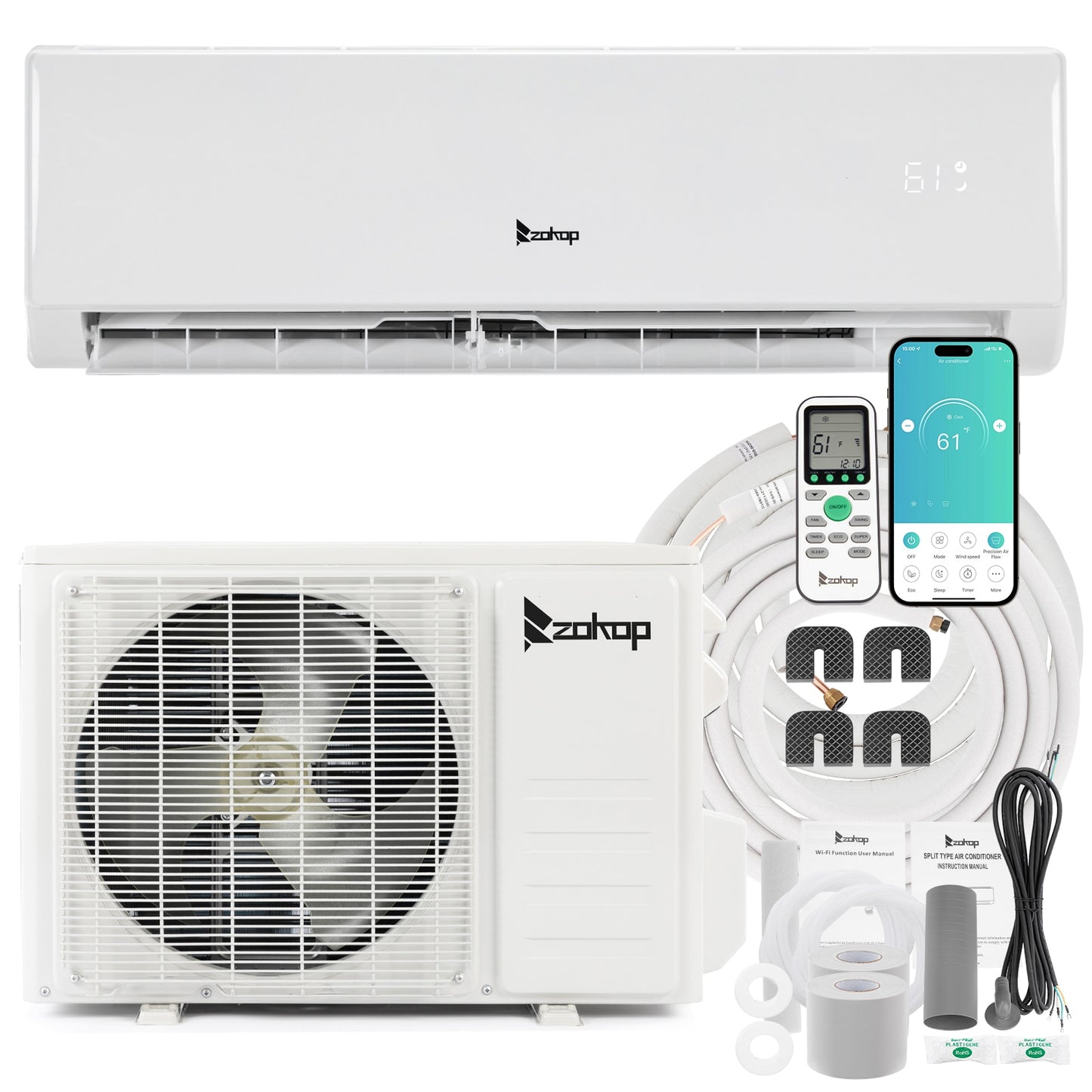 Winado Air Conditioners Single Zone 11000-BTU 17 SEER Ductless Mini Split Air Conditioner Heat Pump Included with 16-ft Line Set 115-Volt LO1G46000650+651