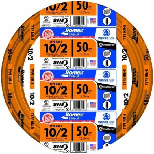 Southwire 50-ft 10/2 Romex SIMpull Solid Indoor CU NM-B W/G Individual Pack (By-the-roll) 28829022