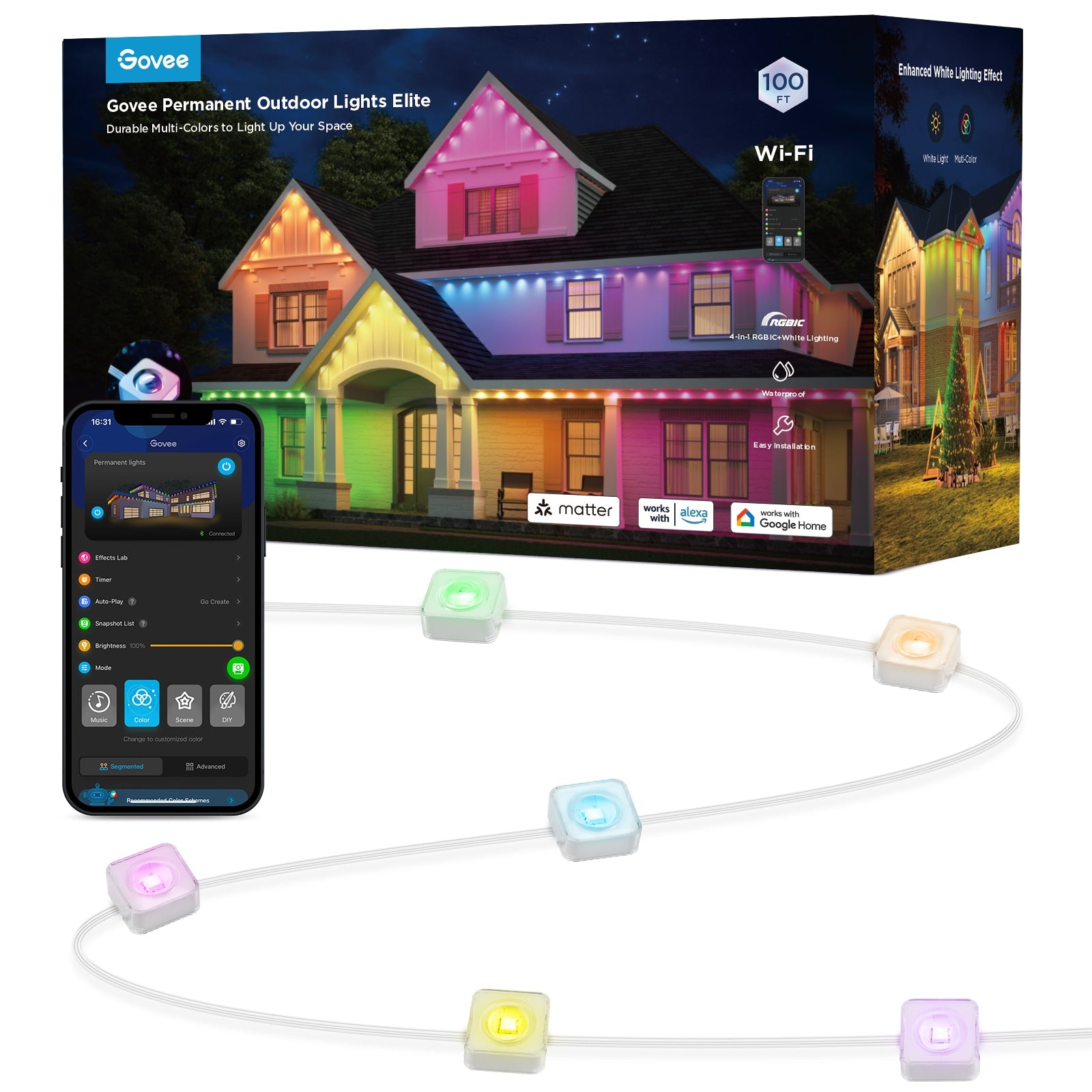 Govee 100-ft Plug-in White Indoor/Outdoor String Light with Color changing -Light LED Mini Bulbs Bluetooth Compatibility Wi-Fi Compatibility