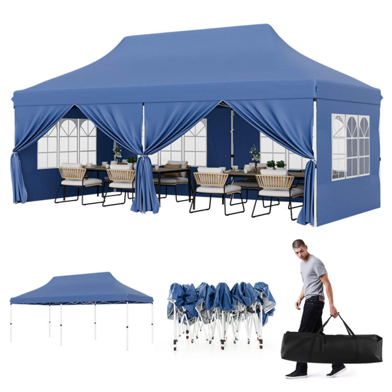 Mondawe 20-ft x 10-ft Rectangle Blue Pop-up canopy